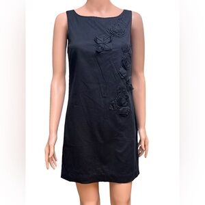 Ann Taylor Black Floral Sleeveless Cotton Shift Mini Dress 2P